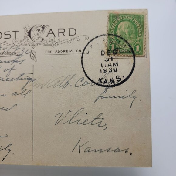 Vintage New Year Wishes Postcard 1930 With U.S. Postmark & Stamp - Picture 4 of 6